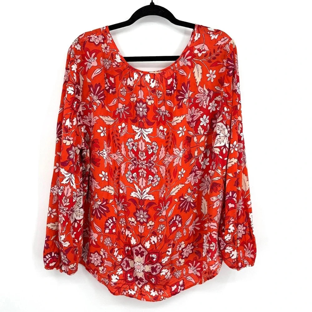 Old Navy Peasant Top Womens XXL TTG Orange Boho Cottagecore Romantic Floral Fall - Picture 5 of 8